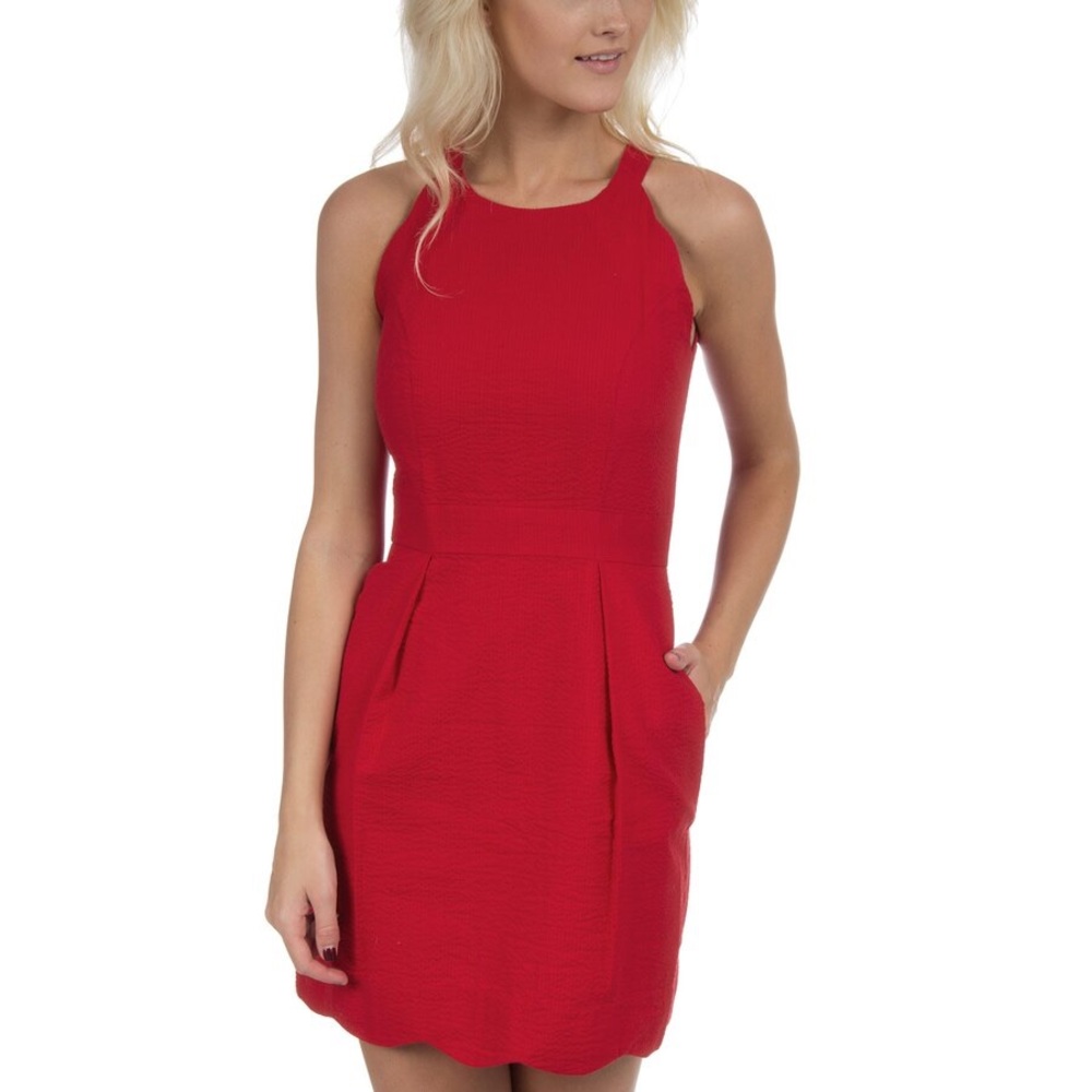 Lauren James Red Seersucker Dress - Size: Large